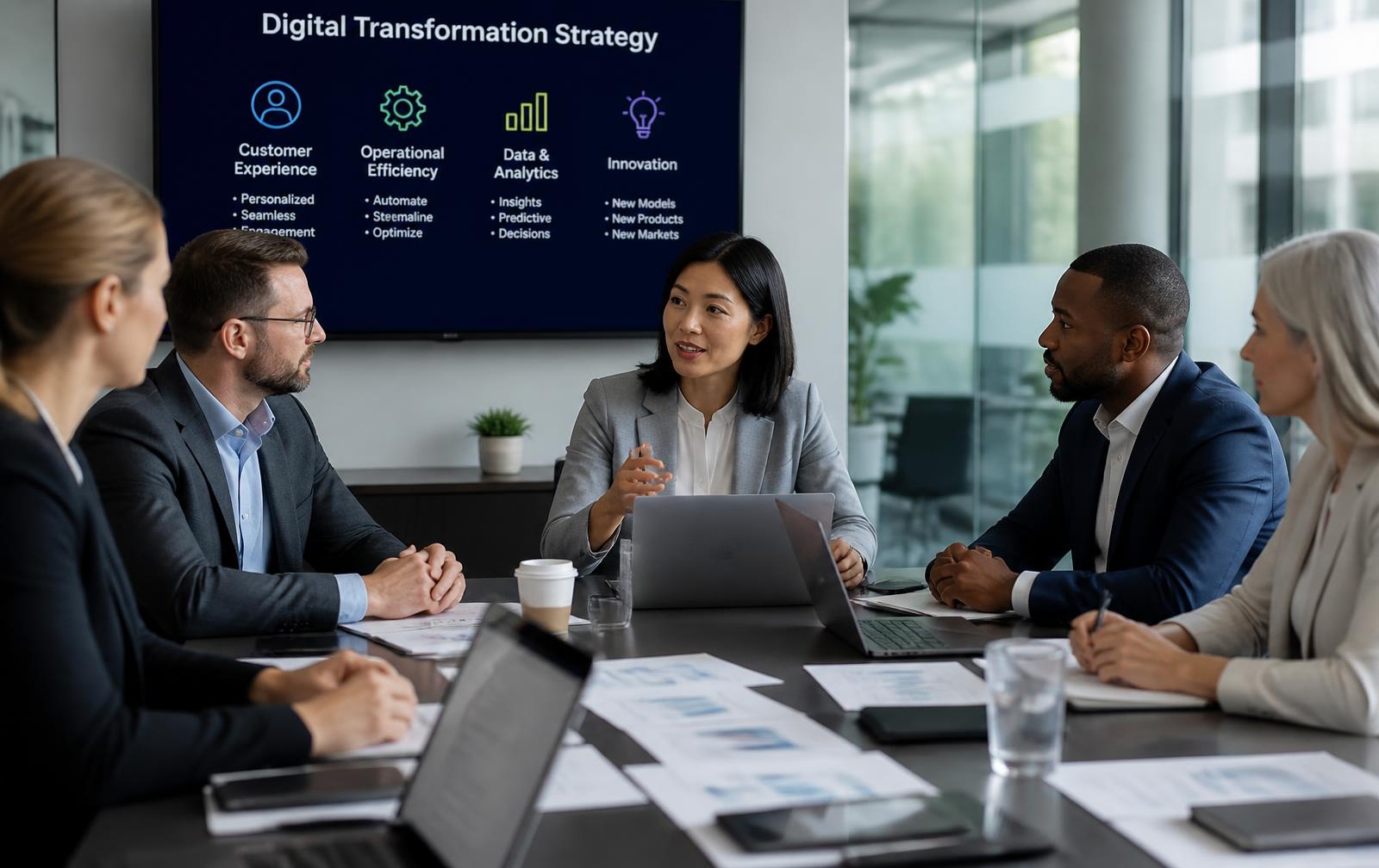 Business professionals discussing digital transformation